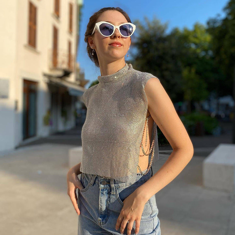 Women's Rhinestone Full Diamond Vest Sequin Top