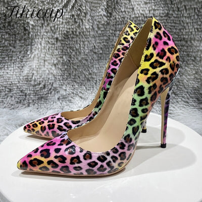 Tikicup Pink Leopard Glossy Print Women Pointy Toe High Heel Shoes for Party Sexy Comfortable Stiletto Pumps 8cm 10cm 12cm eprolo BAD PEOPLE