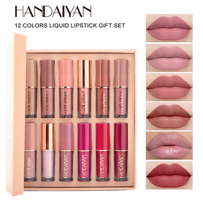 HANDAIYAN 12 Color Lip Gloss Set Liquid Lipstick Set Matte Pearlescent Non-Stick Cup eprolo BAD PEOPLE