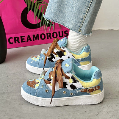 Bread Shoes Cow Pattern Denim Canvas Stitching eprolo BAD PEOPLE