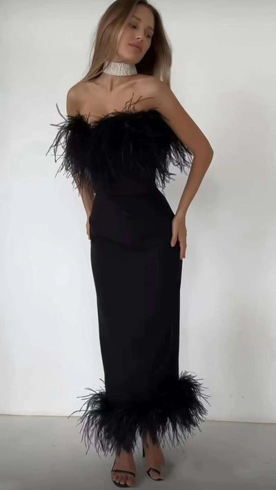 Abito lungo con piume Lorna donna MUST HAVE