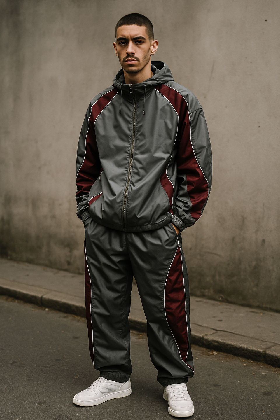 Completo tuta nylon 90s grigio