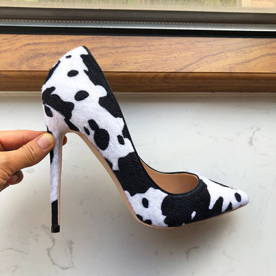 Cow Print Flock Pointy Toe High Heel Shoes eprolo BAD PEOPLE