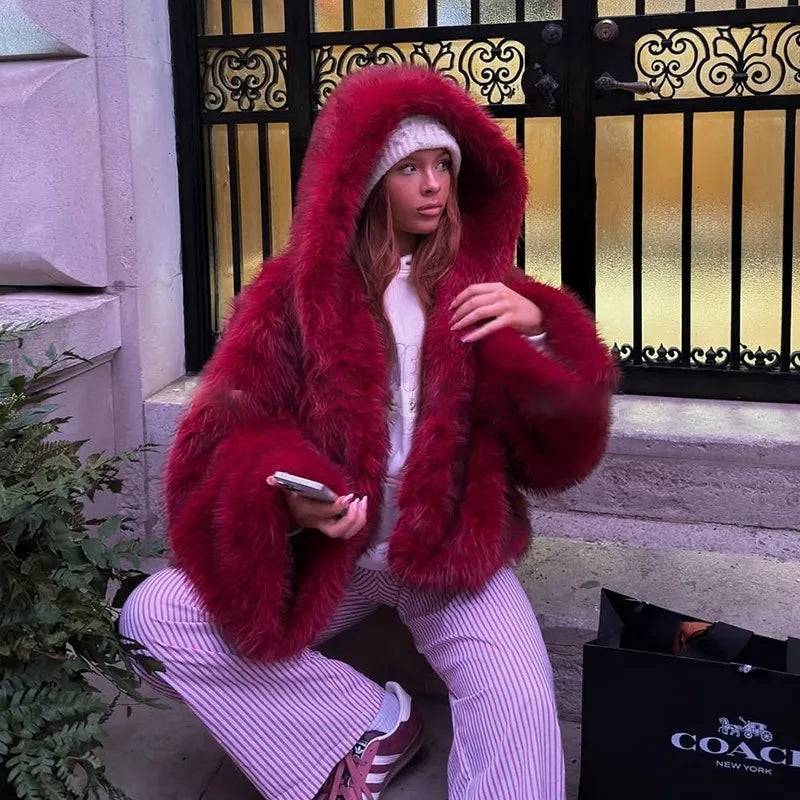 Pelliccia hoodie ecologica donna