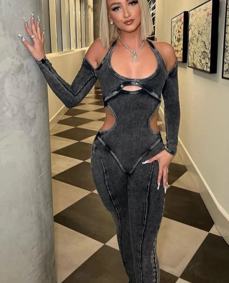 Jumpsuit tecnica con aperture donna y2k