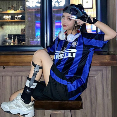 T-shirt y2k oversized maglia calcio blue MUST HAVE