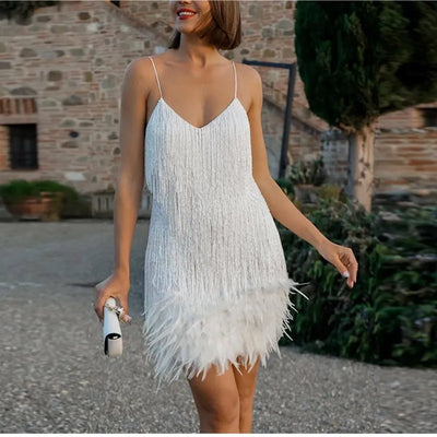 Abito corto frange piuma donna MUST HAVE BAD PEOPLE