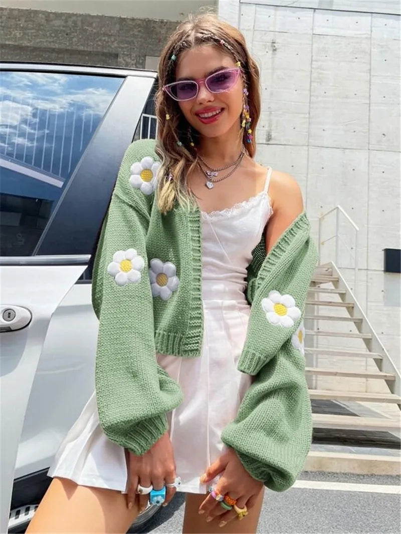 weet flower sweater cardigan loose short