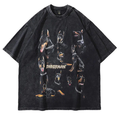 T Shirts Hip Hop Vintage Doberman oversize uomo Black Hype