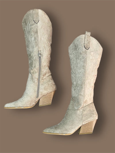 Texano stivale ricamo beige donna Consegna 24h