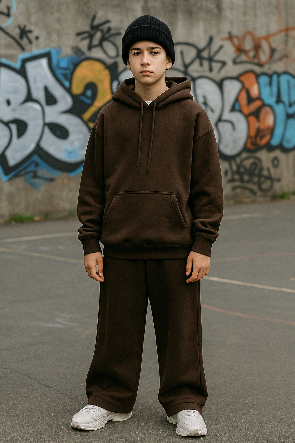 Completo fondo largo  felpa drip basic bambino Marrone