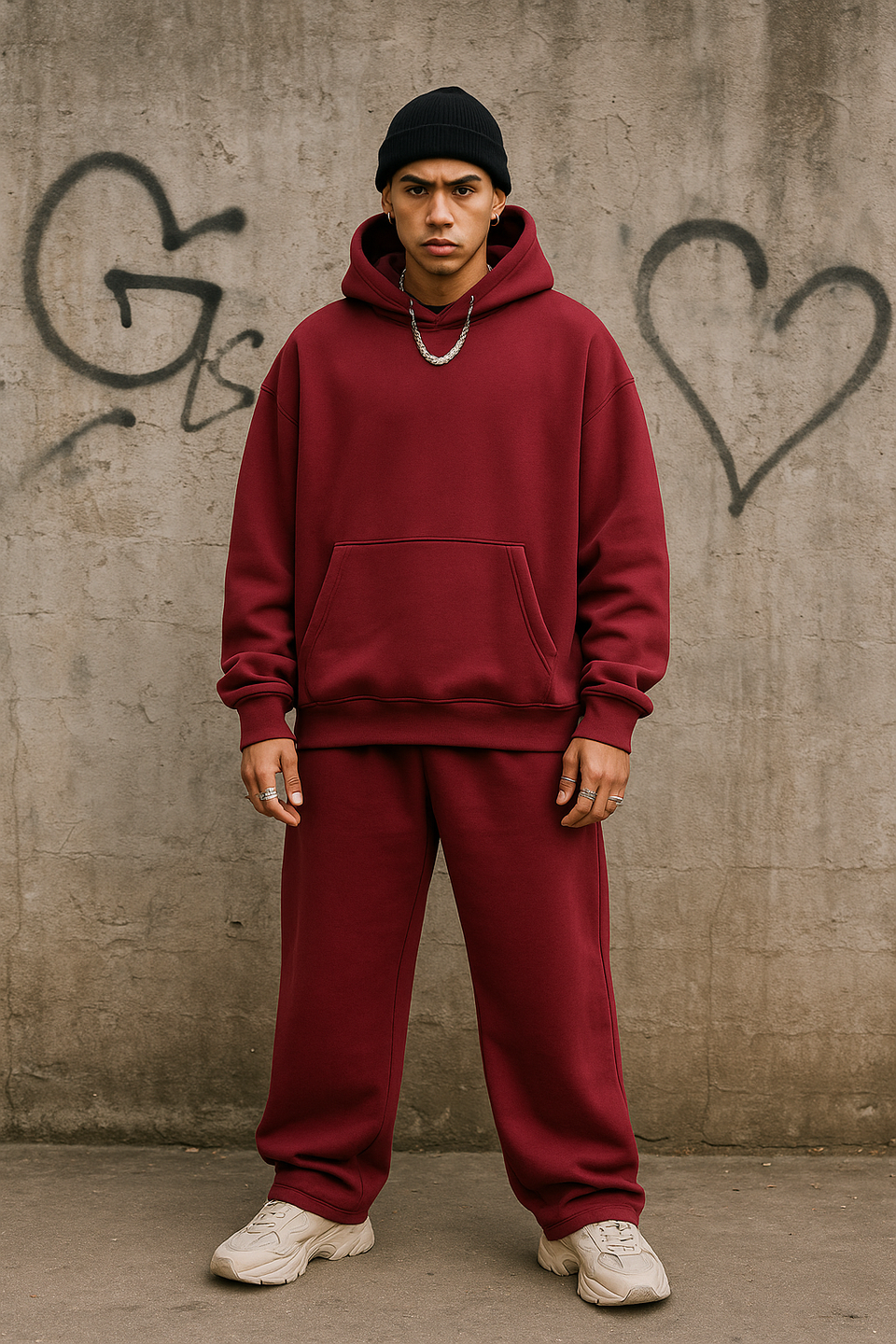 Completo tuta fondo largo streetwear bordeaux