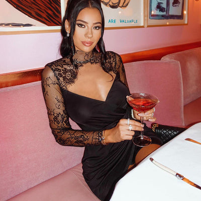 Sexy Lace Stitching Long Sleeve Dress Women MUST HAVE