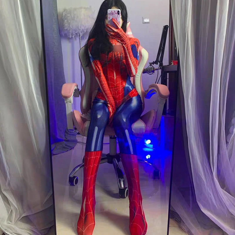 Jumpsuit tutina skinny spiderman con zip cosplay donna
