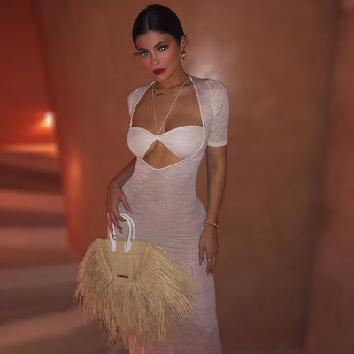 Perspective Sexy Lace Halter Wrap Dress White MUST HAVE