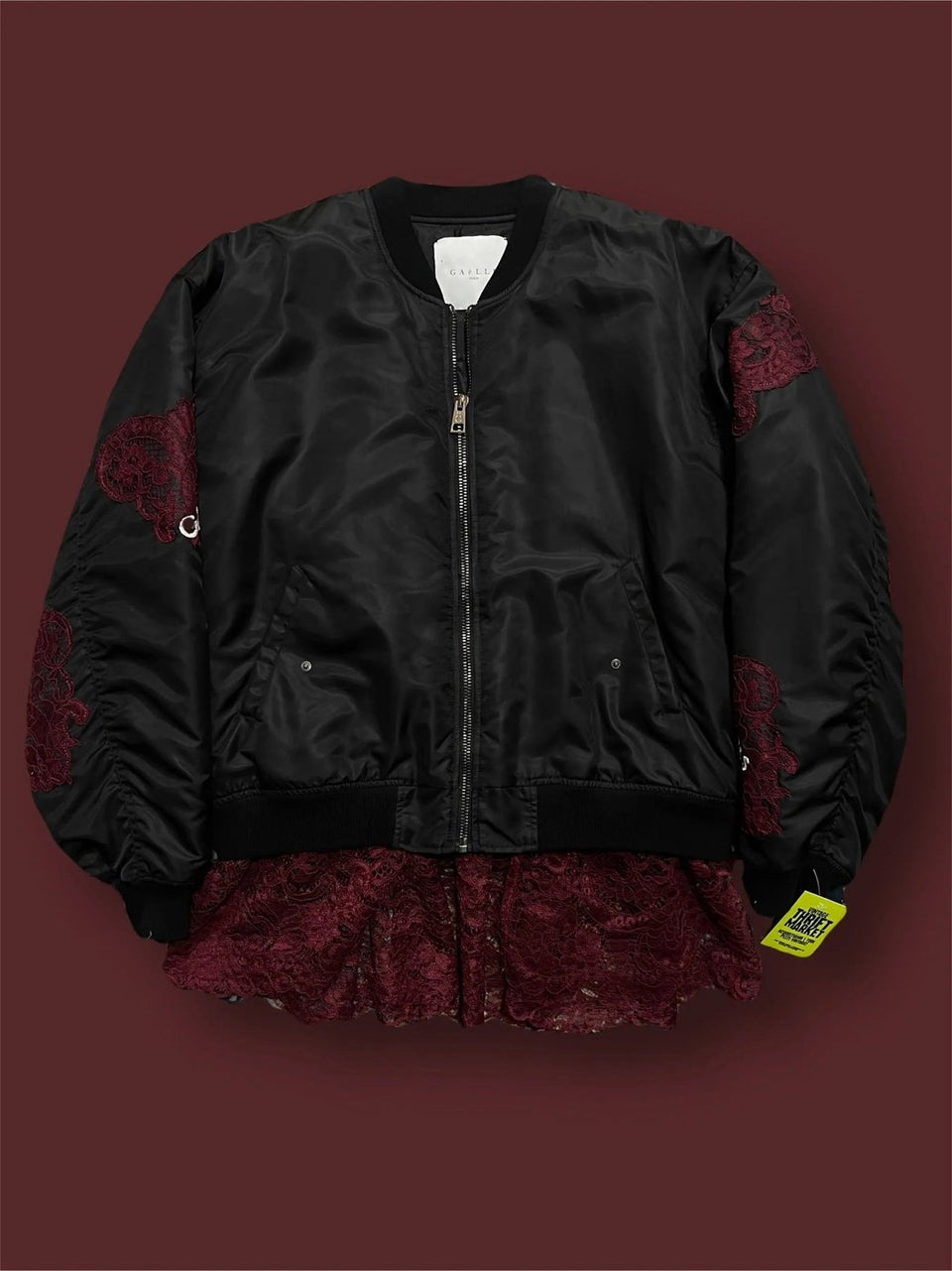 Gaelle Paris oversized bomber jacket with lace and embroidery