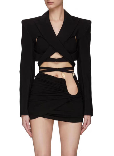 Blazer crop Top Cutout Backless donna Black MUST HAVE