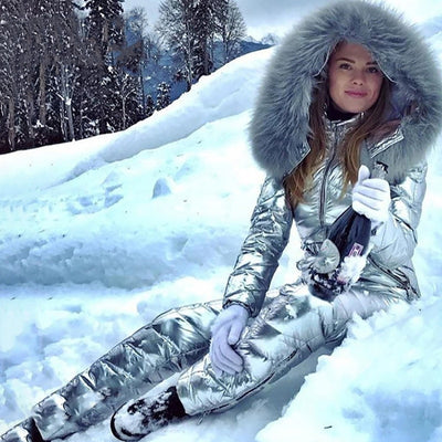 One-Piece Ski Suit Winter Windproof Skiing Jumpsuit Sliver MUST HAVE