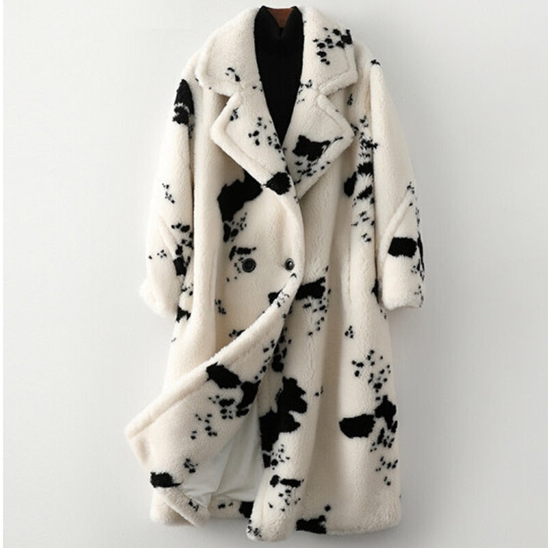 Oversized patterned teddy coat