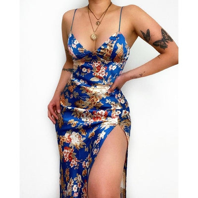 Abito lungo japan floreale donna con spacco MUST HAVE