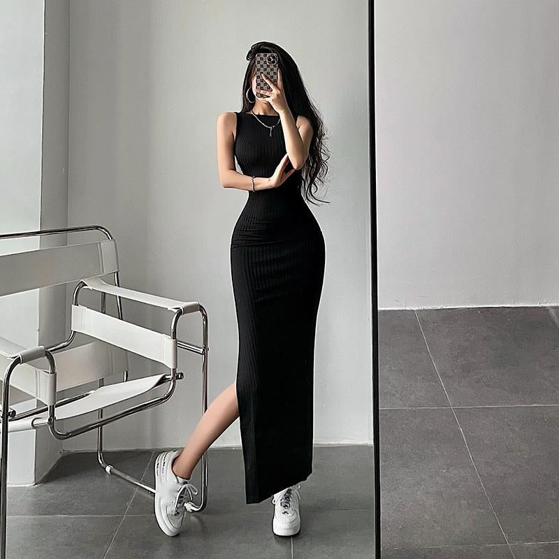 Slim Backless Hollow Out Sleeve Less Maxi Dress