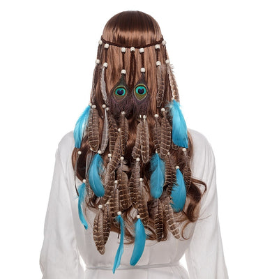 Treccia capelli Boho con piume pendenti 72-B MUST HAVE