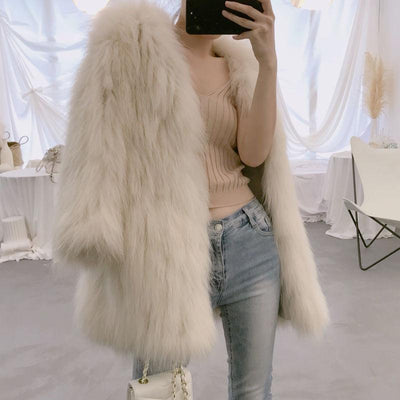 Fox Fur Coat Female Long Sleeve Solid Jackets MUST HAVE
