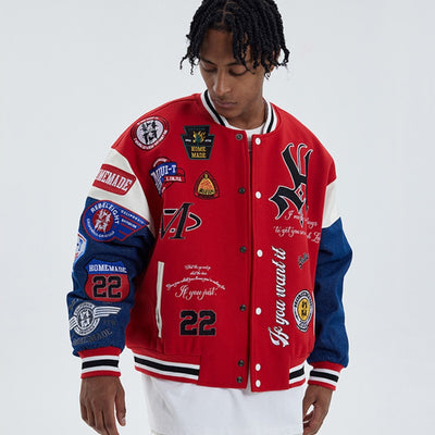 American Jacket Retro Embroidery Baseball Loose Red HYPE