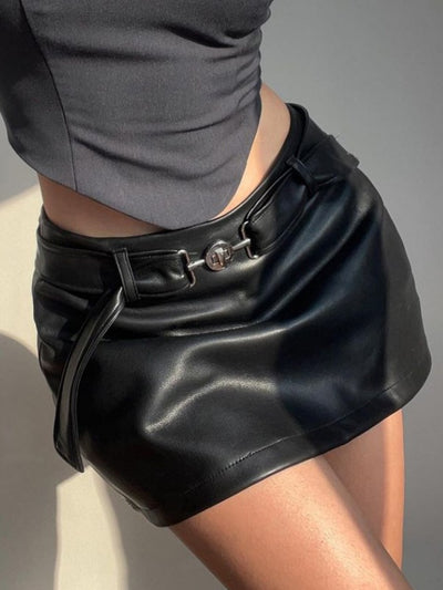 Mini gonna ecopelle 2000s donna black MUST HAVE