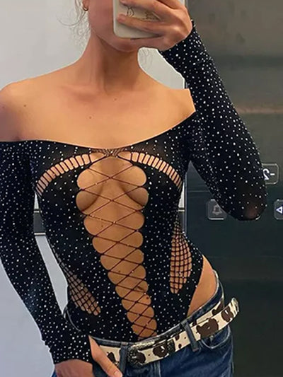 Glitter body donna cut out black One Size MUST HAVE