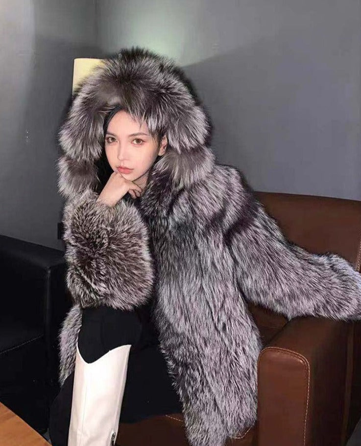Faux fur coat with full zip hood