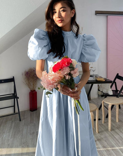 Abito lungo Hamina manica palloncino donna Blue MUST HAVE