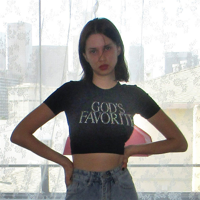 Tshirt crop Top letter glitter donna y2k