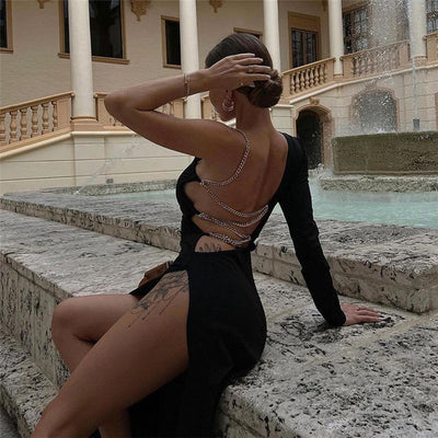 Abito Gillian lungo donna con spacco e catene MUST HAVE