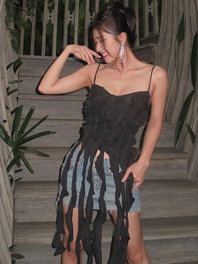 Top crop ruffle scollato donna 2yk Black MUST HAVE