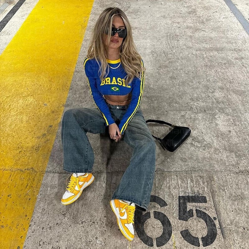 Maglia brasile crop top donna y2k