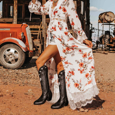 Stivale Camperos texano donna ricami black MUST HAVE