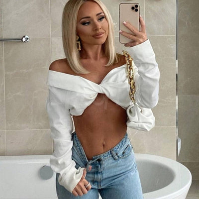 Top corto donna manica lunga white MUST HAVE